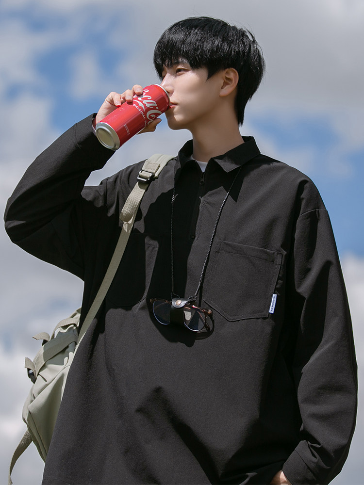 남성용 일본 CITYBOY 하프 지퍼 스웨트 봄 가을 새로운 작업복 소년 용 트렌디 브랜드 폴로 셔츠