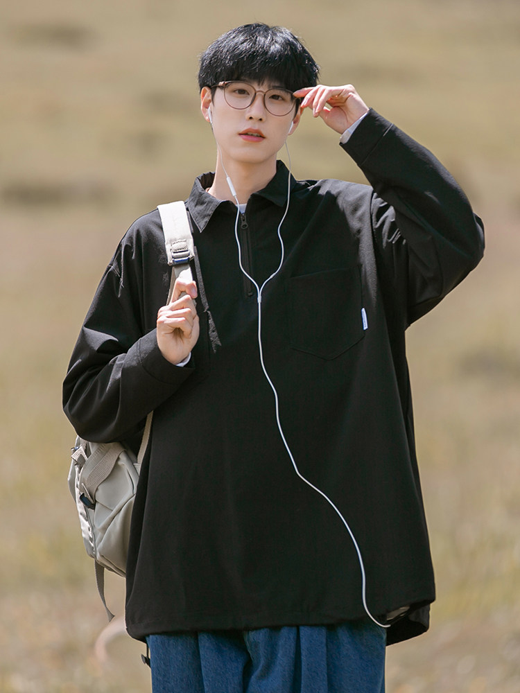 남성용 일본 CITYBOY 하프 지퍼 스웨트 봄 가을 새로운 작업복 소년 용 트렌디 브랜드 폴로 셔츠