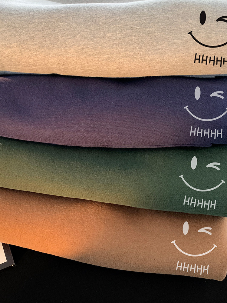 웃는 얼굴 후드 티셔츠 남성 봄 가을 겨울 2024 새로운 트렌디 브랜드 헤비 루즈 플러스 벨벳 소년 코트 탑 의류