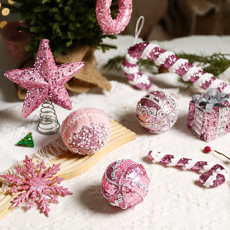 圣诞树挂件2025新款ins风粉色圣诞节装饰品christmas道具场景布置