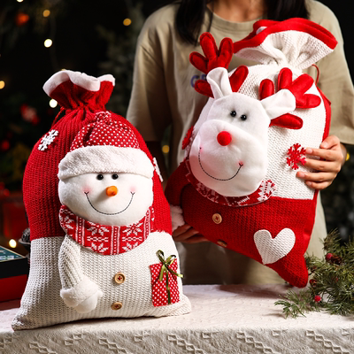 圣诞节礼物袋子手提礼品包装平安夜节日糖果袋小礼盒卡通针织雪人