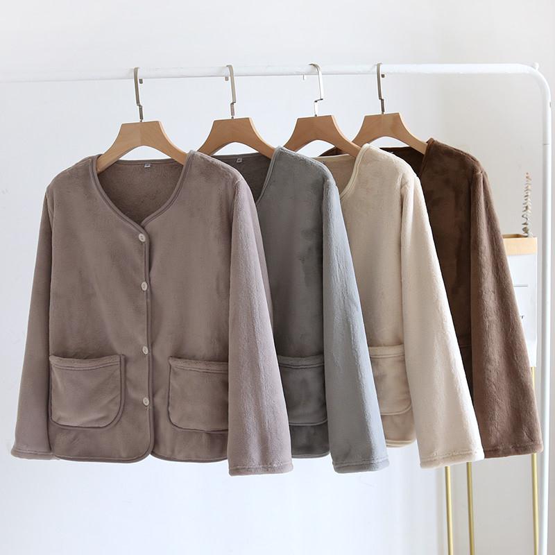 睡衣女冬单上衣加厚加绒法兰绒秋冬款珊瑚绒可外穿长袖开衫家居服