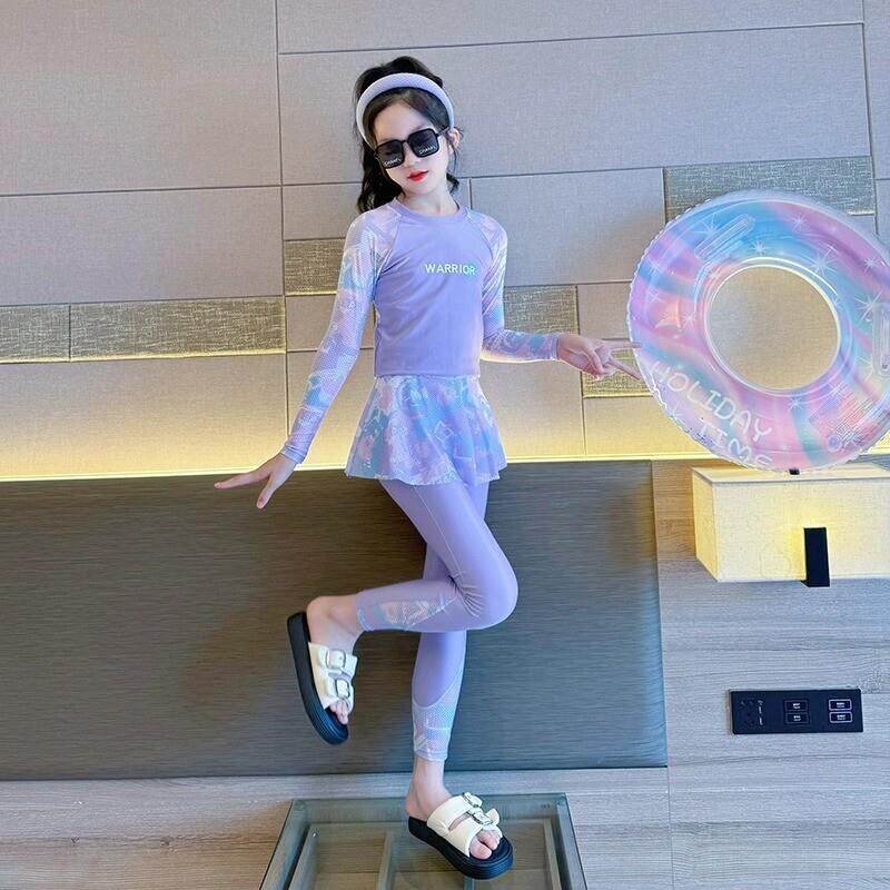 泳衣女款初中生高级感2026新款青春期女孩中大童女童分体长款套装