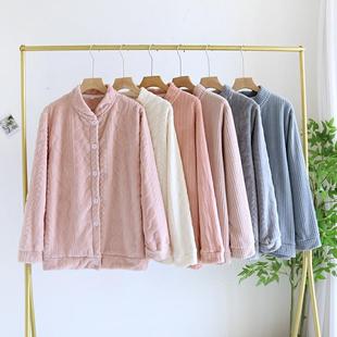法兰绒睡衣女上衣秋冬季加绒保暖加厚珊瑚绒大码开衫家居服可外穿