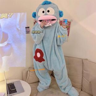 丑鱼连体睡衣女冬季珊瑚绒加厚加绒冬天情侣男卡通搞怪睡袍家居服
