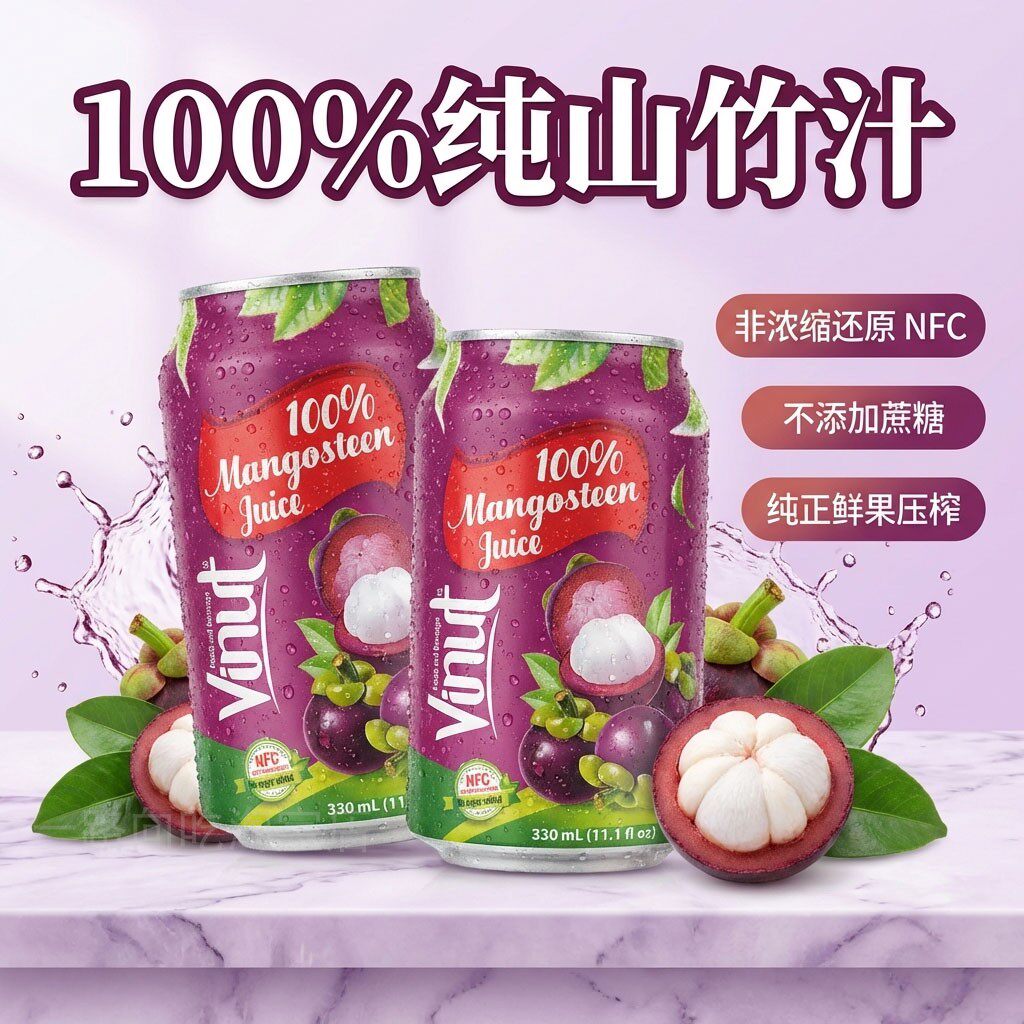 越南百香果汁纯山竹饮料非浓缩还原NFC原装椰子水榴莲汁风味饮料