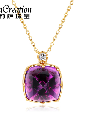 lisa creation5.5克拉紫水晶天然吊坠女黄色18K金彩色宝石项链