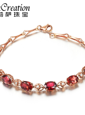 莉萨珠宝 4.39克拉天然红碧玺手链女 18K金镶嵌钻石彩色宝石手链