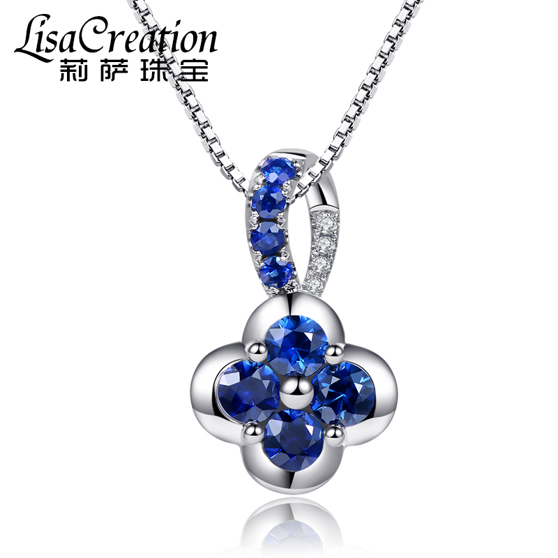 1克拉蓝宝石吊坠项链 18k金镶嵌贵重彩色宝石吊坠项链