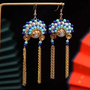 手工14k包金刀马旦耳饰天然珍珠京剧脸谱项链中国风耳钩