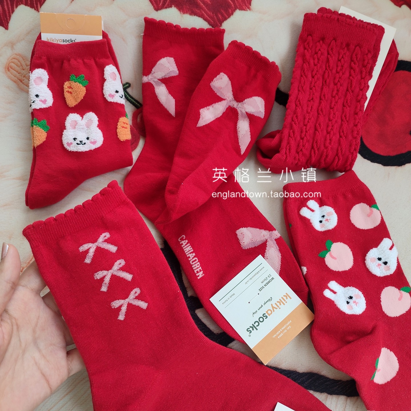 三双包邮韩国麻花红色本命女中筒袜马年可爱卡通兔蝴蝶结东大门,女士内衣/男士内衣/家居服,中筒袜,淘宝优惠券,粉丝福利购,淘宝优惠卷
