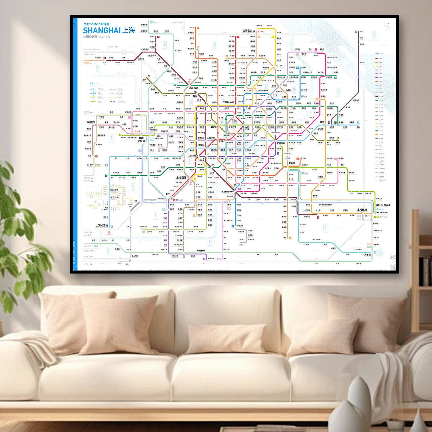 上海地铁换乘线路图高清装饰画