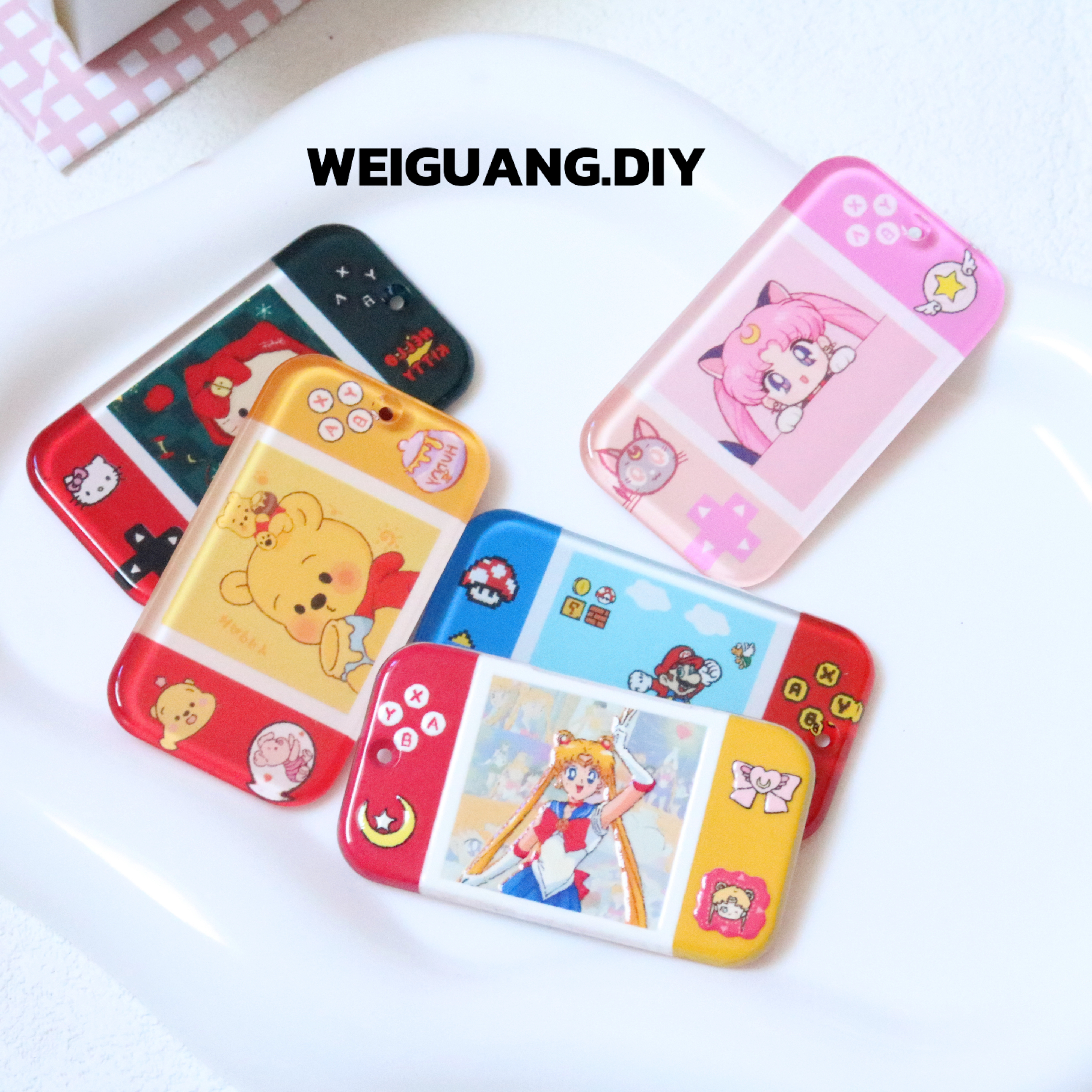 卡通游戏机马里奥美少女噗噗片片吊牌diy饰品手机链包挂钥匙扣