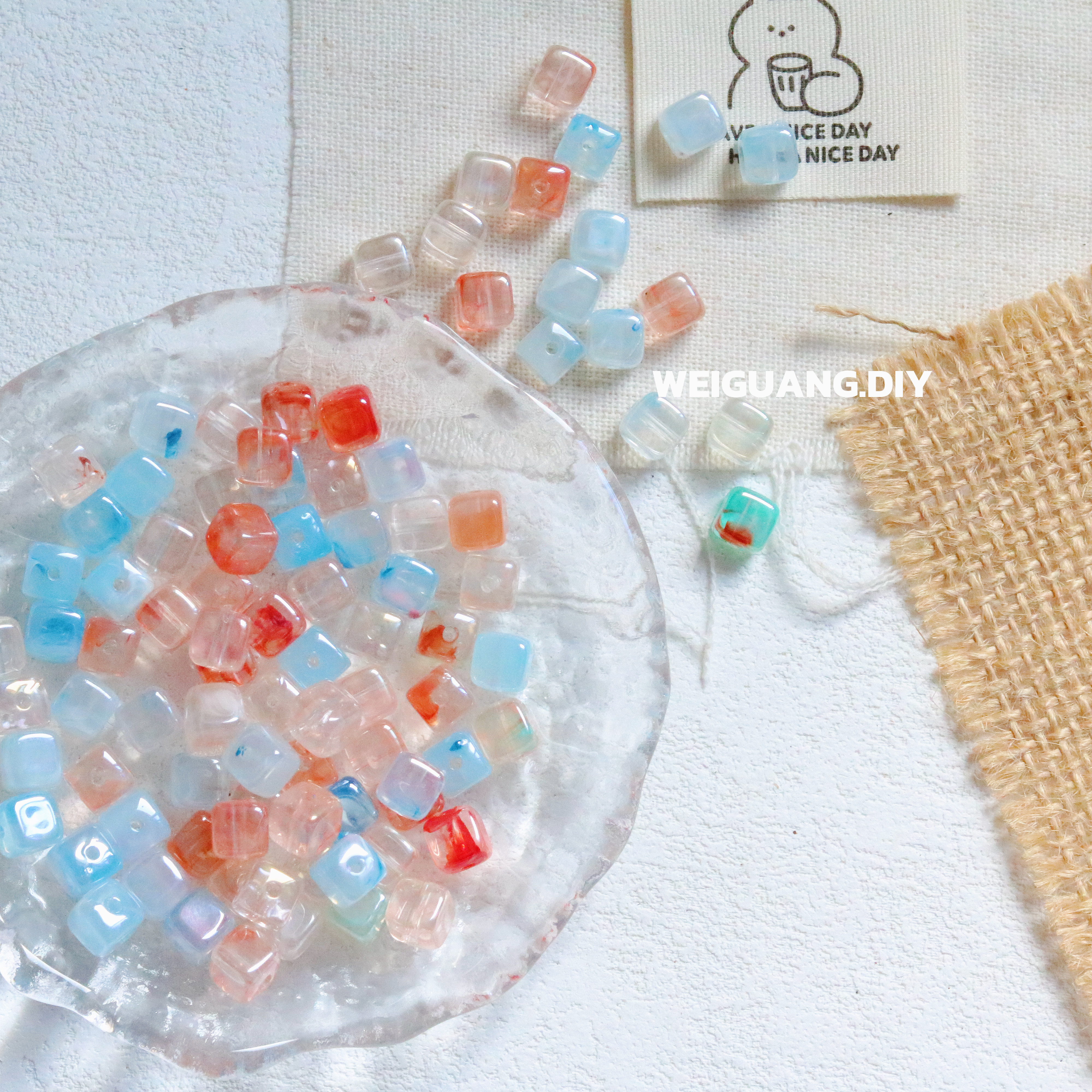 白月光晕染方糖方块亚克力珠子散珠diy手链手机链包挂钥匙扣配件,居家布艺,珠子/钻饰/花朵等配饰,淘宝优惠券,粉丝福利购,淘宝优惠卷