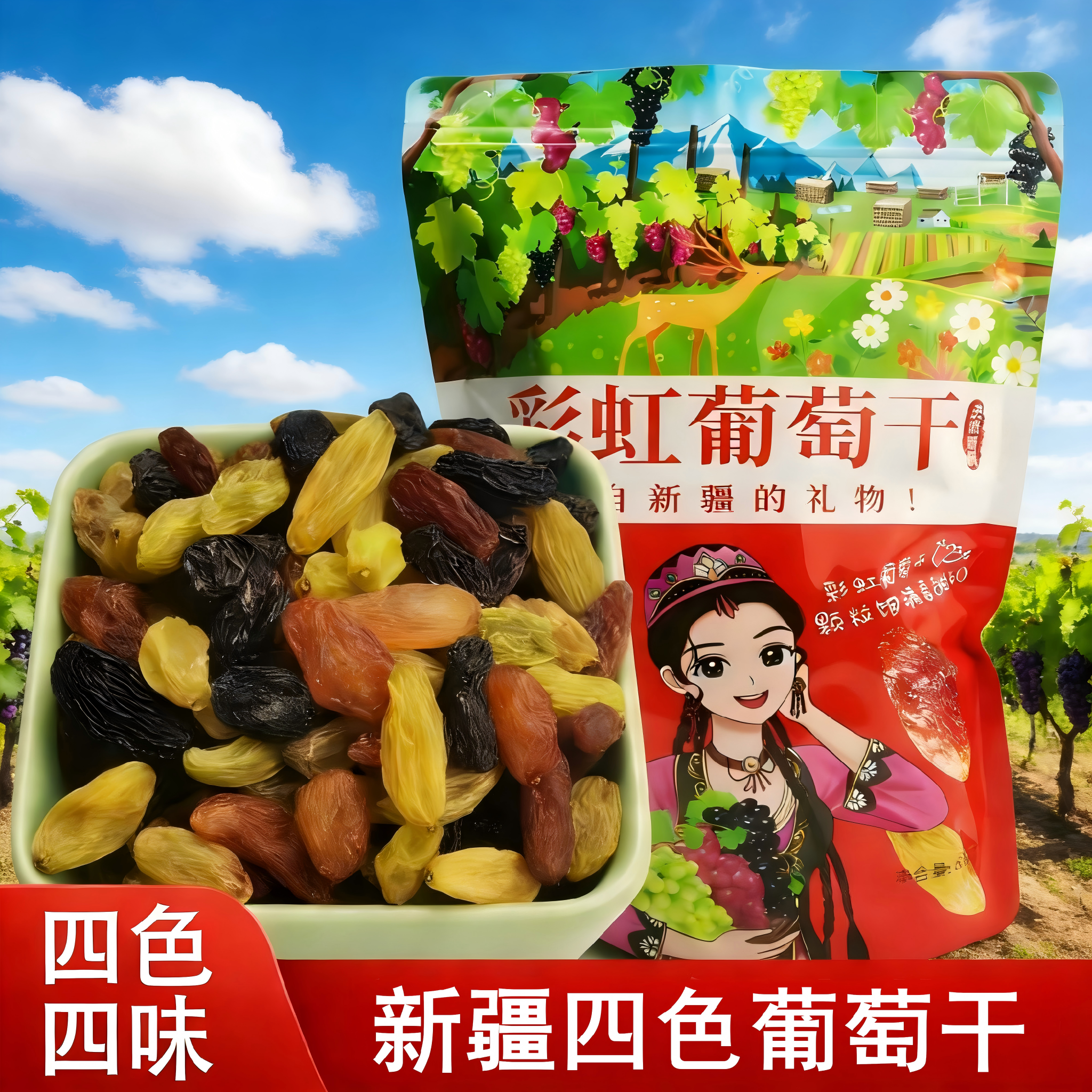 新疆葡萄干吐鲁番红绿香妃大颗粒1斤一袋散装大果零食特产2斤包邮