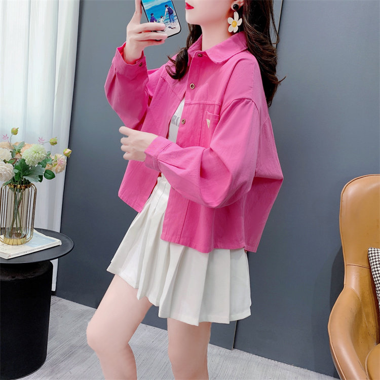 今年流行的短款长袖衬衫女2024年新款秋季宽松小个子港味