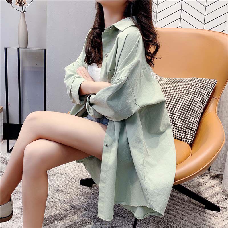 中长款防晒衬衫女2020年春夏新款小雏菊印花衬衫女外套糖果色上衣