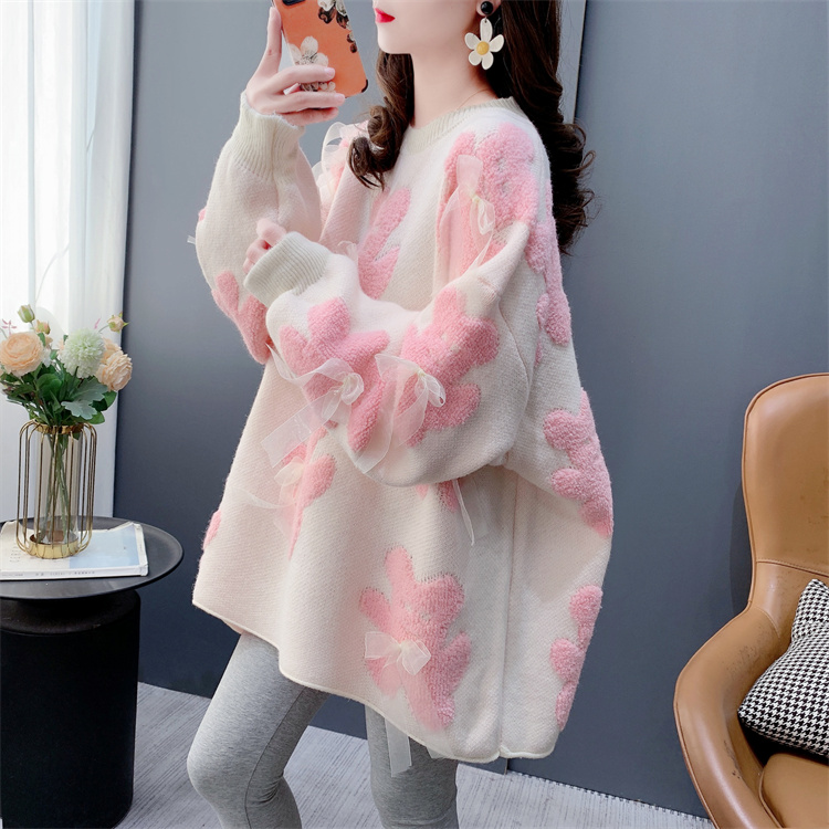 高级感超好看蝴蝶结圆领毛衣女