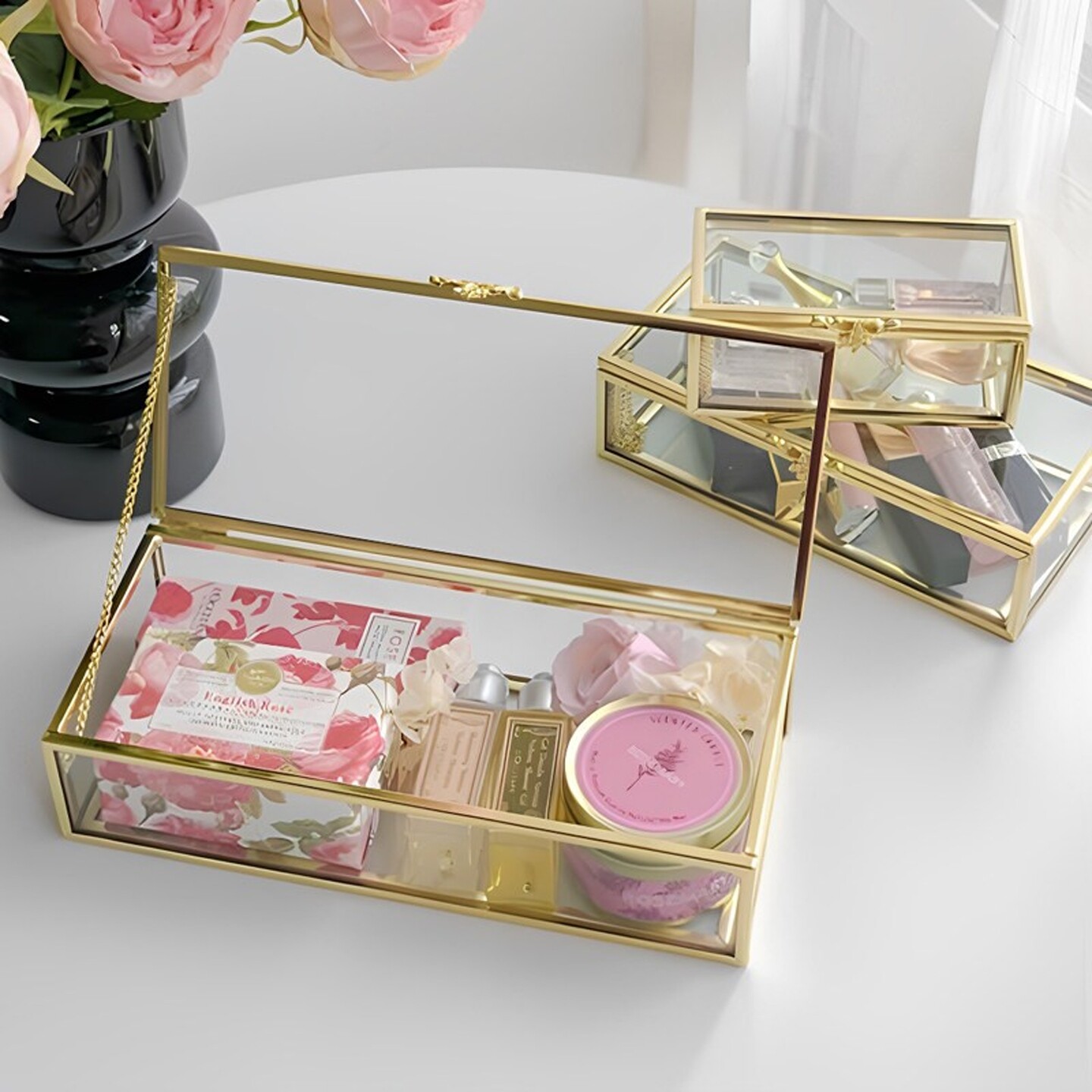 简约轻奢透明玻璃首饰盒欧式珠宝水晶收纳盒精致防氧化展示消磁盒