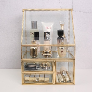 多功能梳妆台化妆品香水收纳盒防尘口红护肤桌面整理盒复古置物架