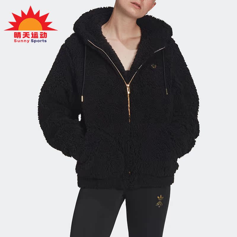 阿迪三叶草女运动保暖毛绒外套