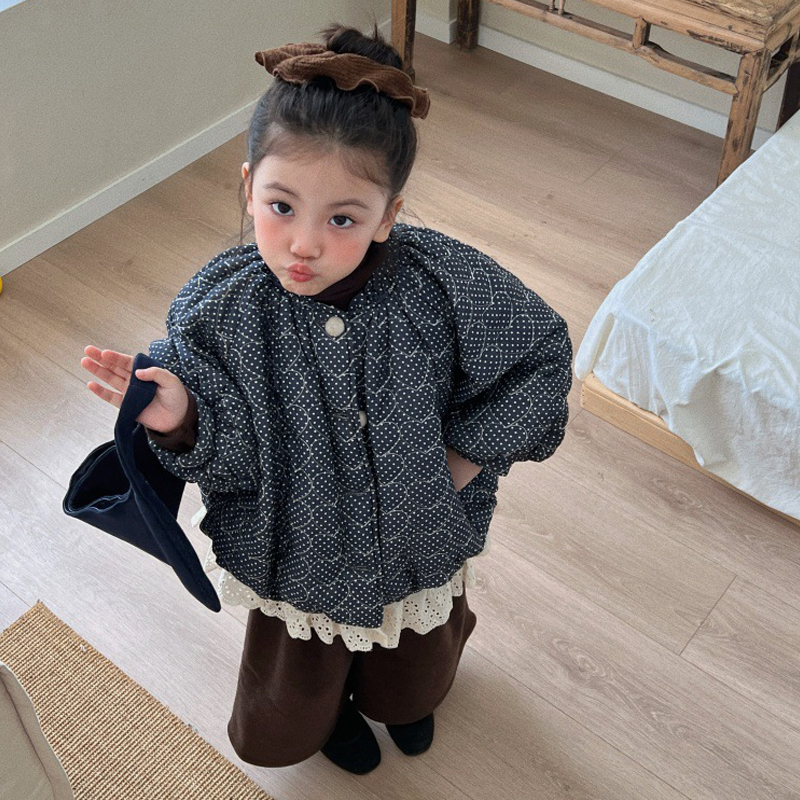2025韩版女童冬款爱心花苞棉衣童装女宝绗棉绗绣外套呢料阔腿裤子