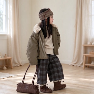 女童冬季外套充棉保暖棉服儿童品质大毛领防风派克服假两件裤套装