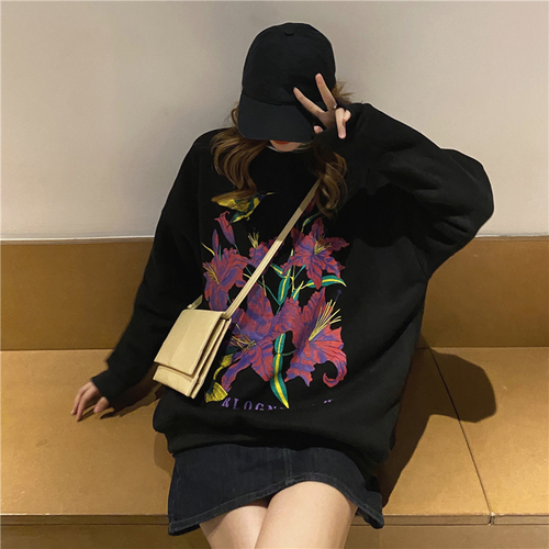 Real price! Korean retro design letter print loose and versatile long sleeve Plush Pullover