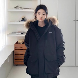 【亏本清仓】卡盛黑色工装羽绒棉服女2025冬季高级感情侣派克服