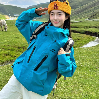 蓝色冲锋衣外套女款2025秋季新款