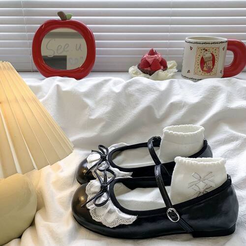 法式圆头蝴蝶结平底单鞋女2025夏季新款百搭小皮鞋浅口玛丽珍配裙