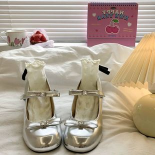 配裙子玛丽珍鞋 粗高跟蝴蝶结小皮鞋 复古日系jk法式 新款 女2024夏季