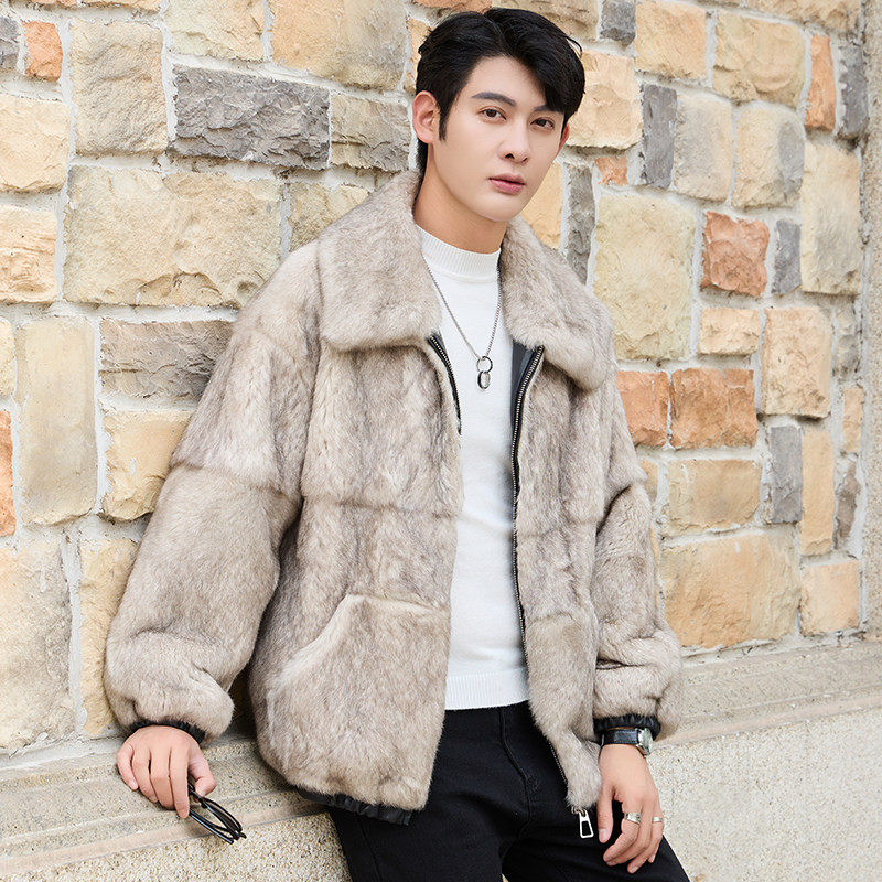 由派头时尚大牌皮草男外套高级感兔毛皮毛一体2025新款真毛大衣潮