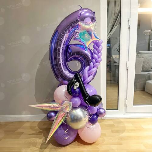 Music themed birthday balloon column set, including note bal