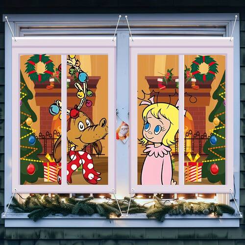 2Pcs Welcome to Whoville Window Cover Christmas Decorations