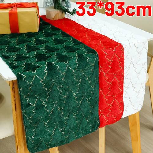 Christmas Plush Table Runner 3D Xmas Tree Pattern Tablecloth