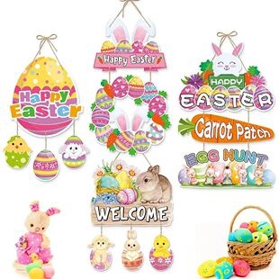 2025 Easter Decoration Cartoon Door Hangings Rabbit Carrot E