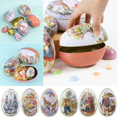 1pcs Easter Candy Metal Iron Box Cartoon Egg Printing Rabbit