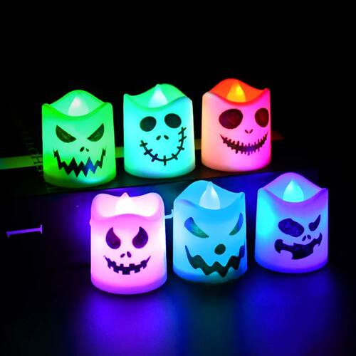 6Pcs/lot Led Halloween Ghost Pumpkin Candle Light Haunted Ho