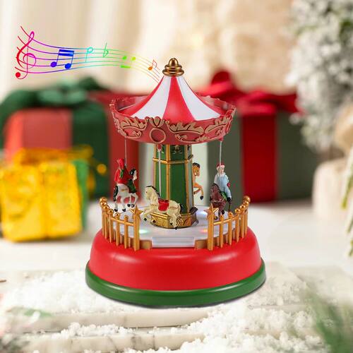 LED Christmas Carousel Decoration Music Box with Lights Holi