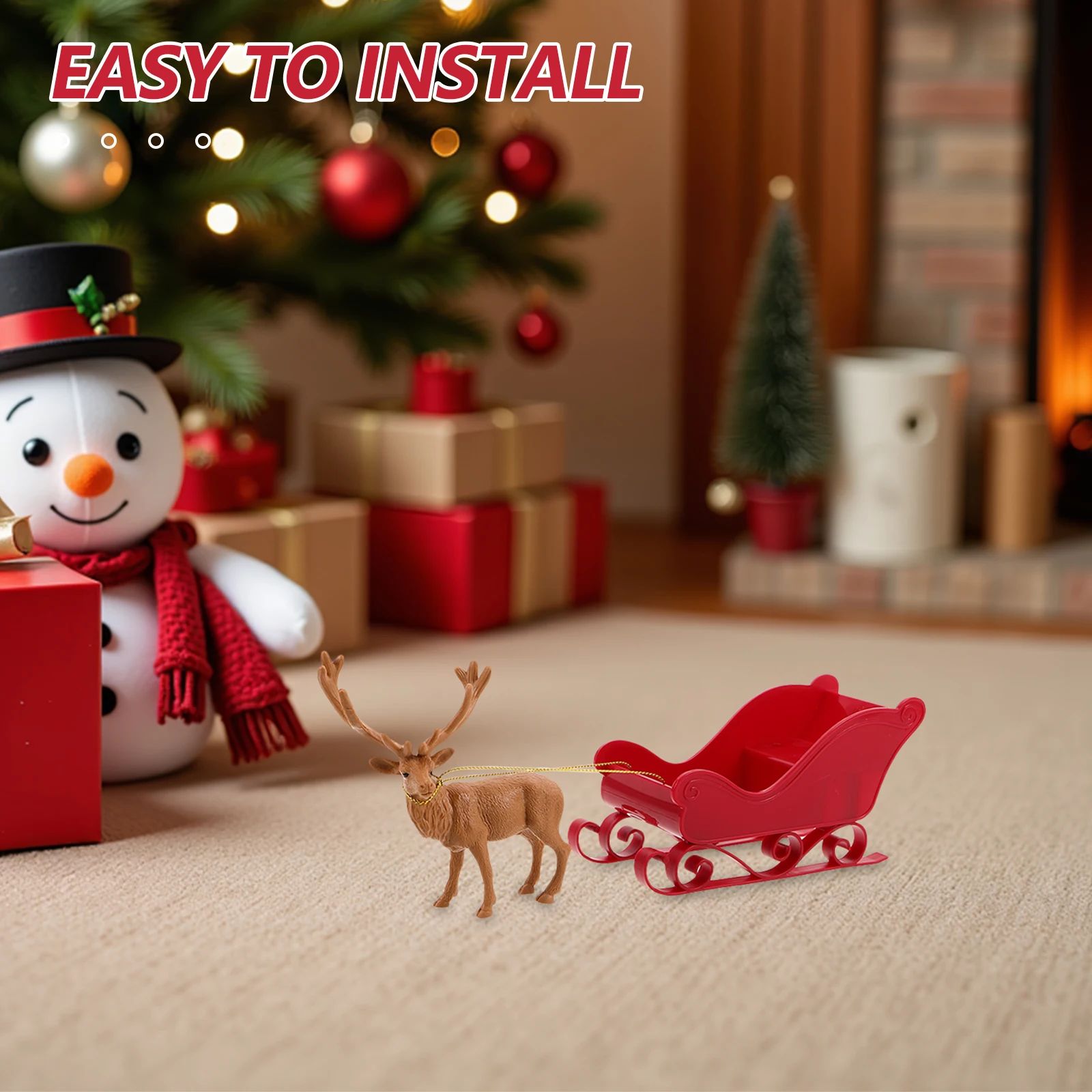 1 Set Christmas Reindeer Sleigh Figurine  Christmas Sleigh D