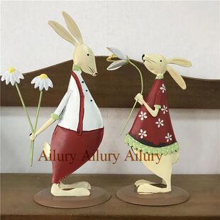 Red Shy Cute Rabbit,Double-sided Smll Buny,Easter Holding Fl
