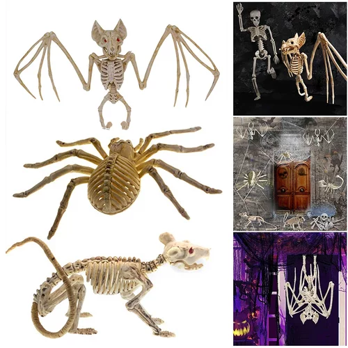 Horror Halloween Animal Skeleton Bones Scary Plastic Bat Spi