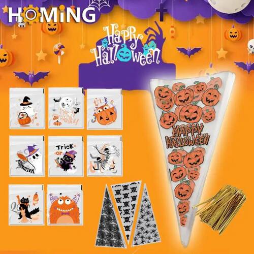 100PCS Halloween Candy Bag Cone Bag Trick Or Treat Pumpkin S