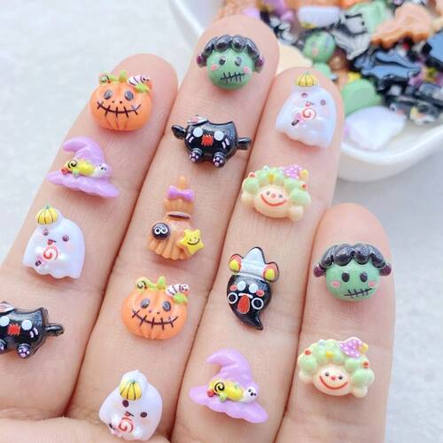 50pcs Resin Colorful Mini Cartoon Halloween Series Nail Art