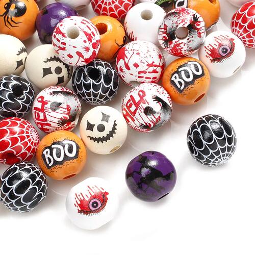 10Pcs/set Halloween Wooden Beads Ghost Boo Eyeball Black Whi
