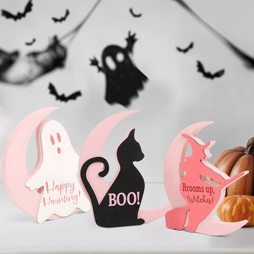Halloween Pink Moon Black Cat/Ghost/Witch Decoration Ornamen