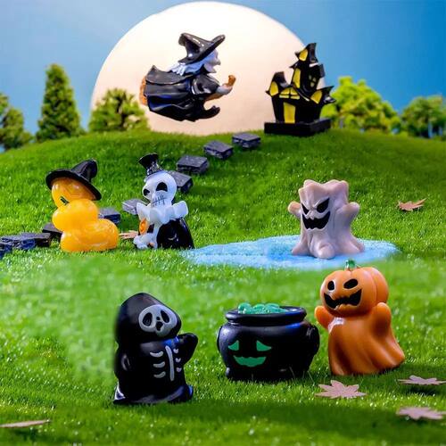 Miniature Witch Figurine Halloween Cartoon Pumpkin Statue Re