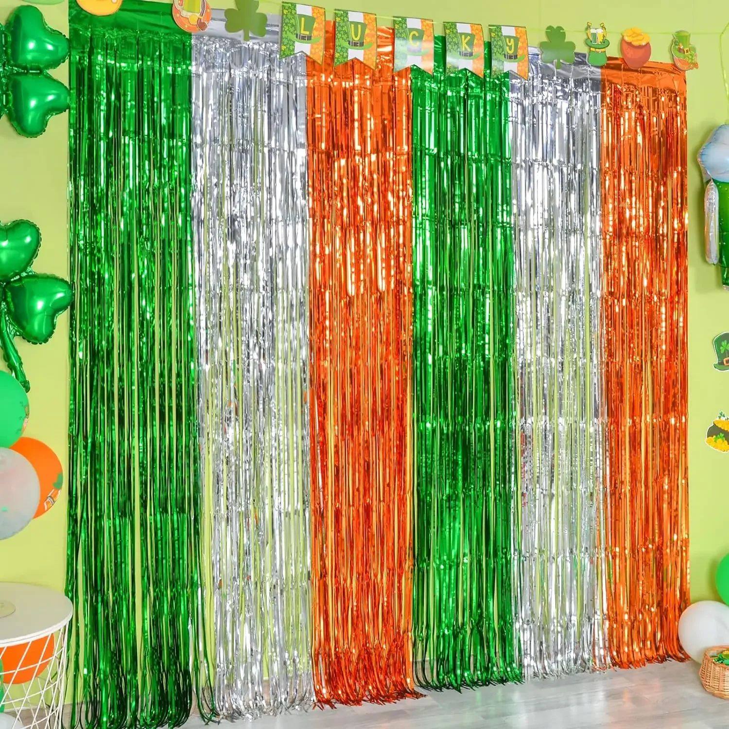 3 Pack St. Patrick's Day Foil Fringe Curta Green White Orang
