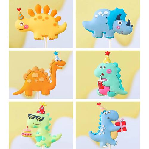 6PCS Little Dino Birthday Cake Decoration  Party Supplies Di